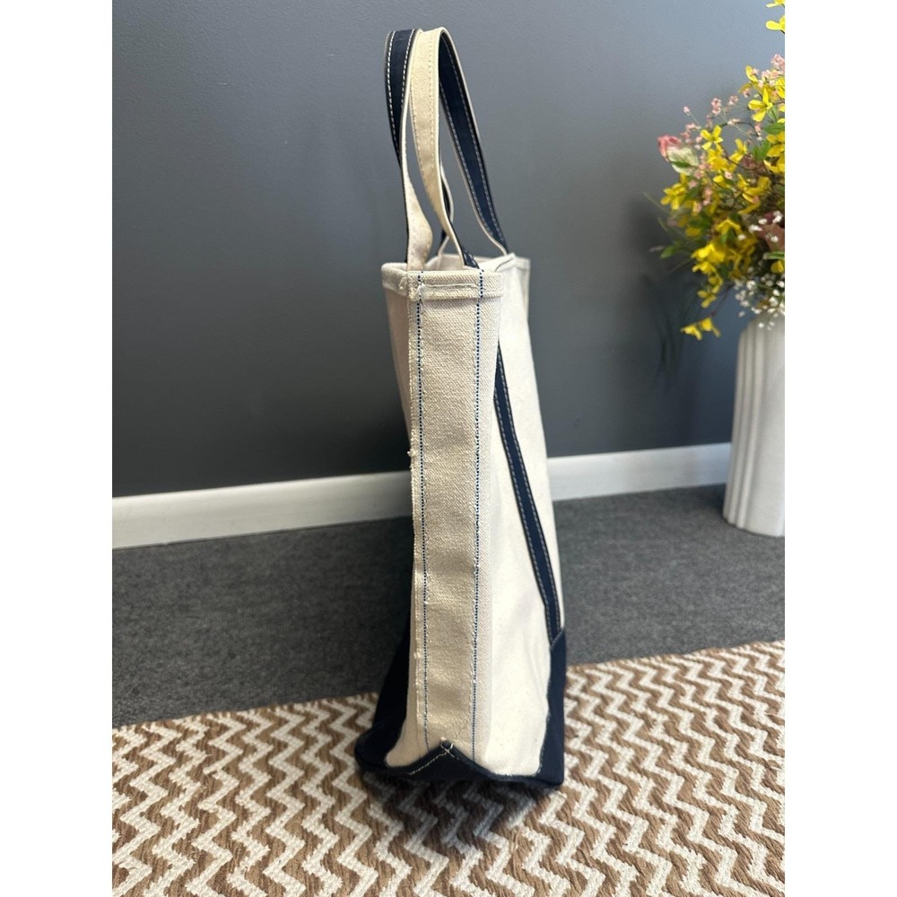 Vintage L.L. Bean Boat and Tote Canvas Bag Jumbo 80s Navy Cream Freeport Maine - Picture 4 of 14